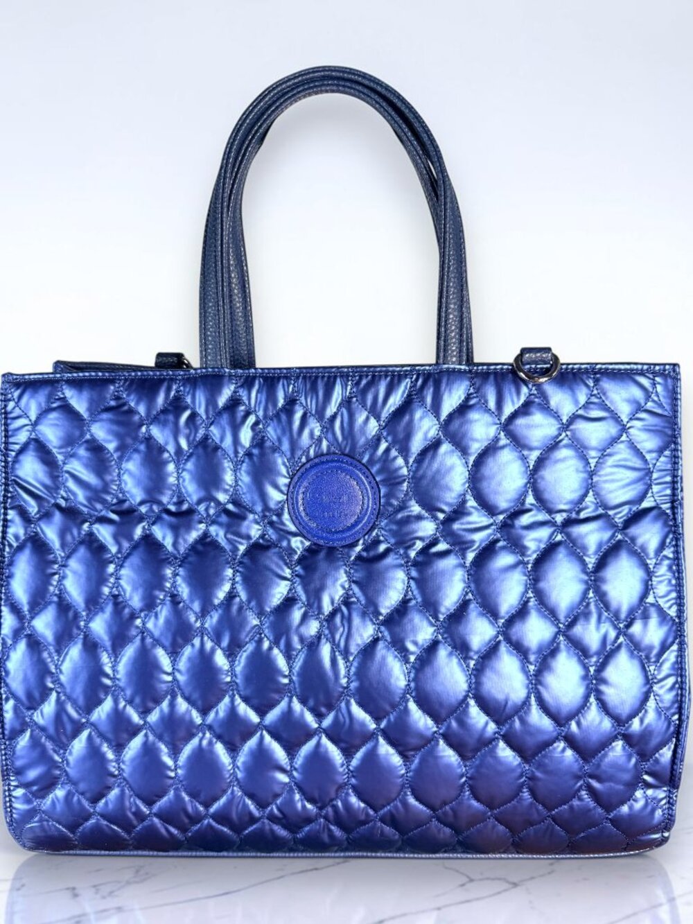 Sharif Global Generation Metallic Sapphire Blue Quilted Nylon Sample Tote - Picture 2 of 12